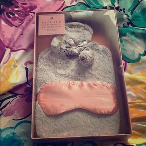 Faux Fur Hot Water Bottle and Satin Eye Mask